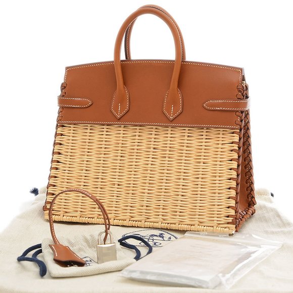 Hermes Birkin Picnic 25 Handbag Barenia Rattan Forbes U Stamp - Picture 2 of 10